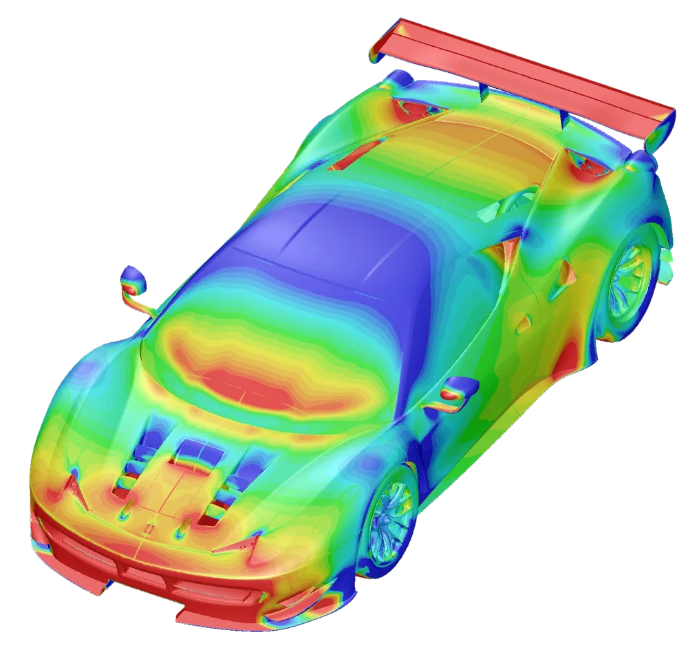 Computational fluid dynamics pressure distribution across a race-car body